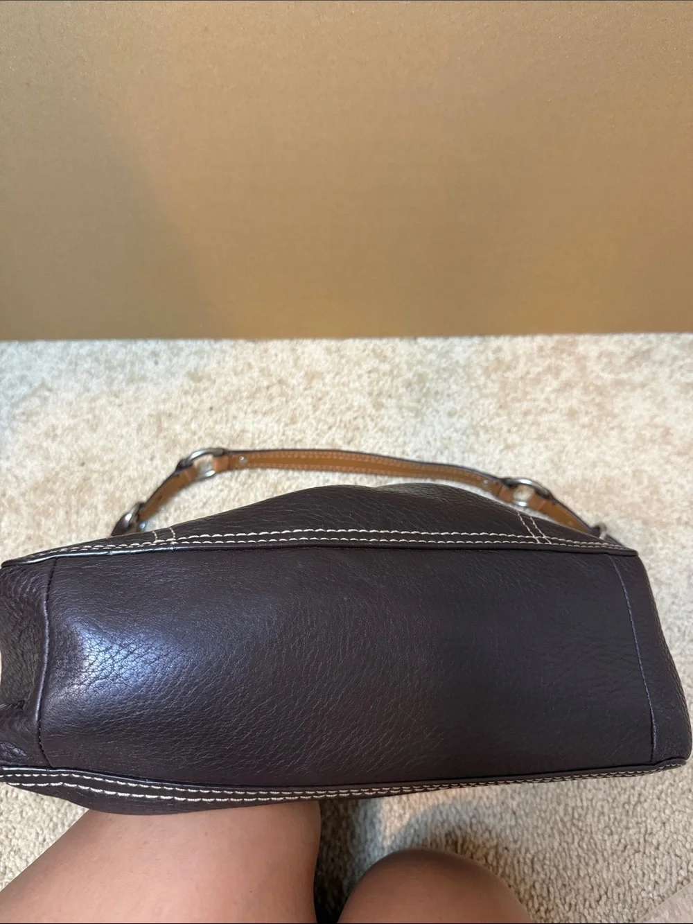 Coach Brown Pebbled Chelsea Leather Shoulder Bag with Contrast Stitching